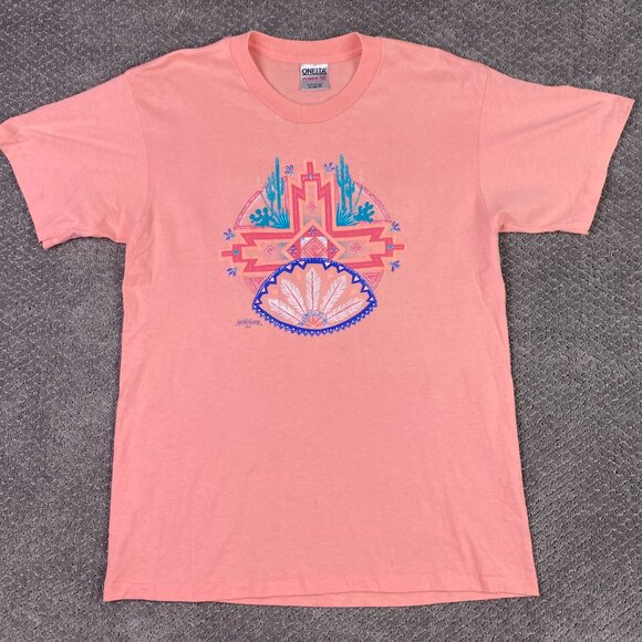 Vintage 90s Aztec Southwestern Single Stitch Oneita T Shirt Men's XL Fit Medium - Picture 1 of 10
